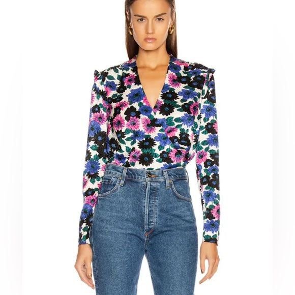 VERONICA BEARD Buzio Top Floral Silk Long Sleeve Blouse Top size 12 - Picture 1 of 8